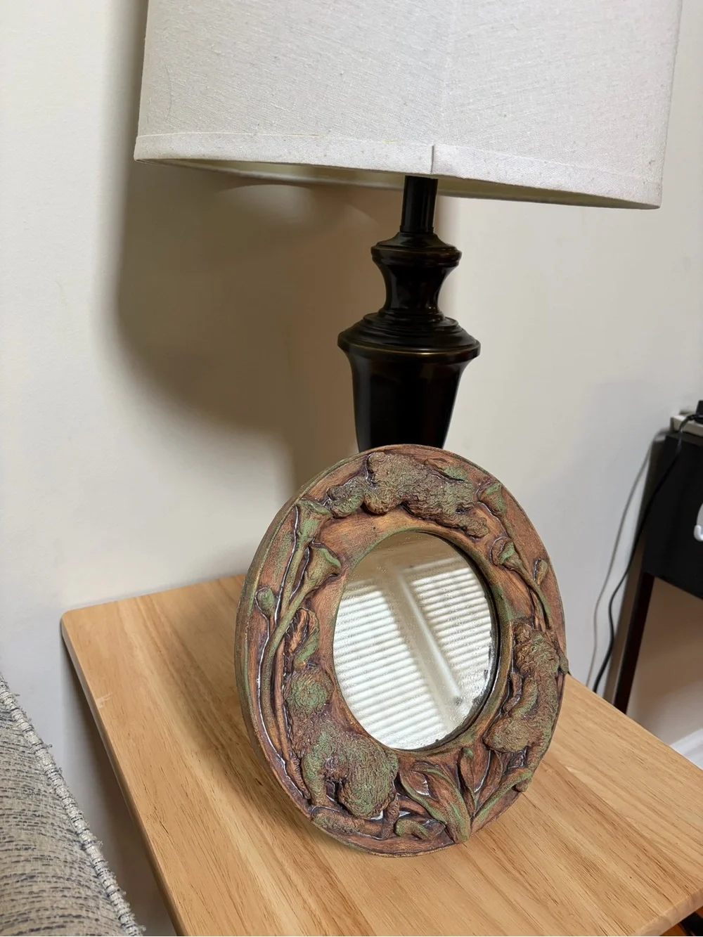 Decorative Round Floral Wall Mirror in Verdigris Copper Finish